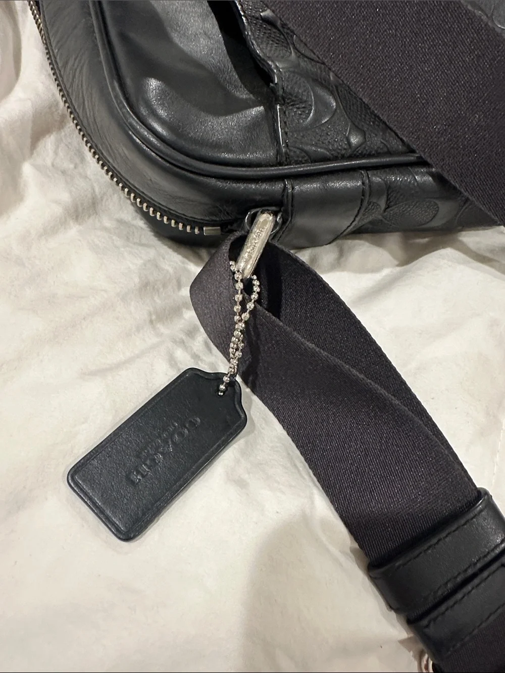 Coach Black Signature Embossed Leather Messenger Bag